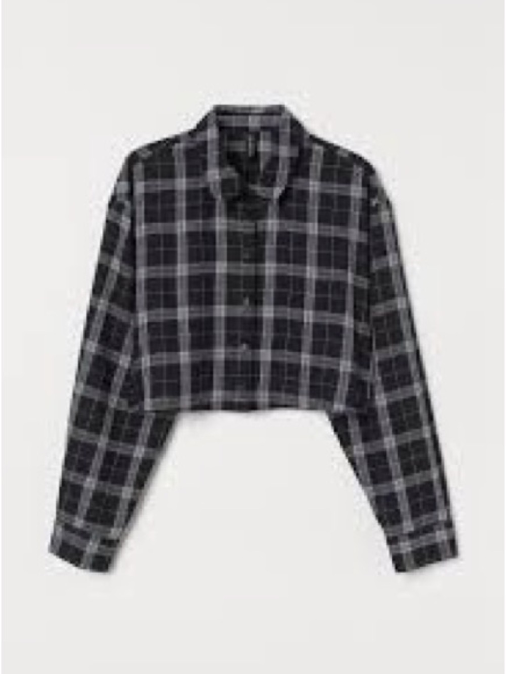HM Cropped Black & Gray Plaid Button-Up Shirt womens small